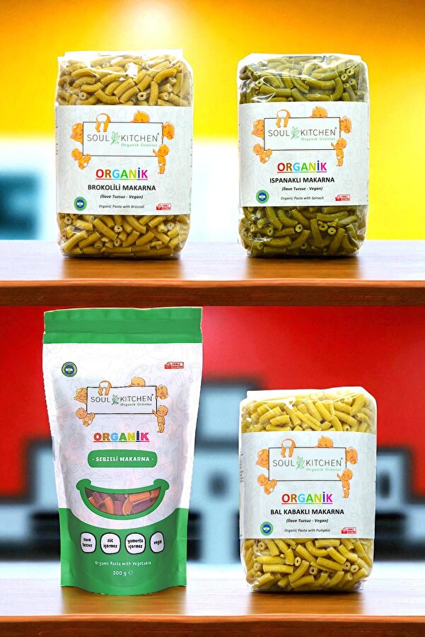 Soul Kitchen Organik Ürünler Organik Sertifikalı Makarna Seti Vegan İlave Tuzsuz 4’lü Avantaj