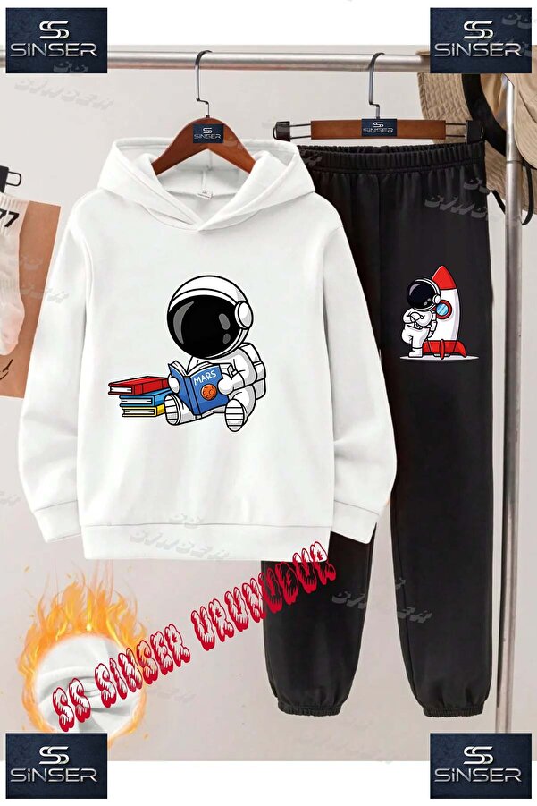 SS SİNSER Çocuk Unısex "ASTRONOT KITAP OKUYAN"Baskılı Kapşolu Eşofman Takımı