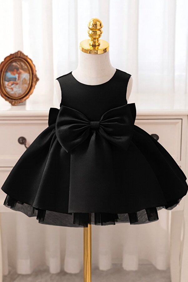 MadyaButik Kız Bebek Seda Model Siyah Doğum Günü Elbise