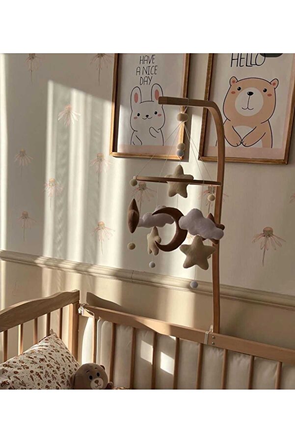 beberinos Kahve Tonları Ay Yıldız Bebek / Çocuk %100 El Yapımı Bebek Beşik Süsü Dönence
