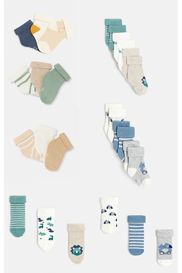 HİTRA 6'çift Organik Pamuklu 0/12 aylık Erkek Bebek Kışlık Havlu Çorap