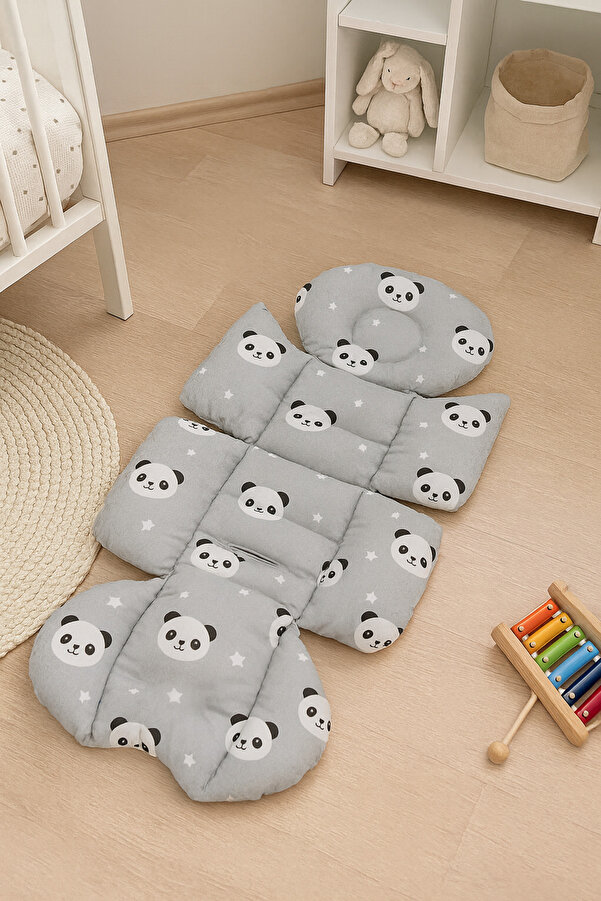 Jaju Baby Gri Panda Desenli Bebek Arabası Minderi