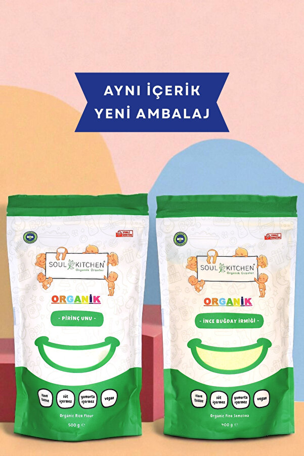 Soul Kitchen Organik Ürünler Organik Sertifikalı İnce İrmik 400 g Pirinç Unu 500 g Bebek Beslenmesine Uygun Set