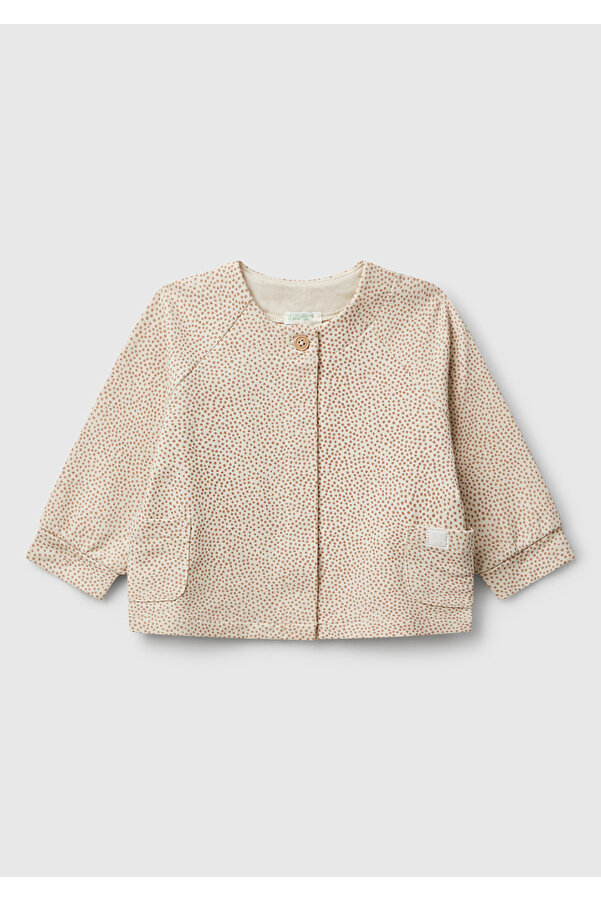 United Colors of Benetton Bebek Bej Tamamı Desenli Gizli Çıtçıt Düğmeli Cepli Sweatshirt