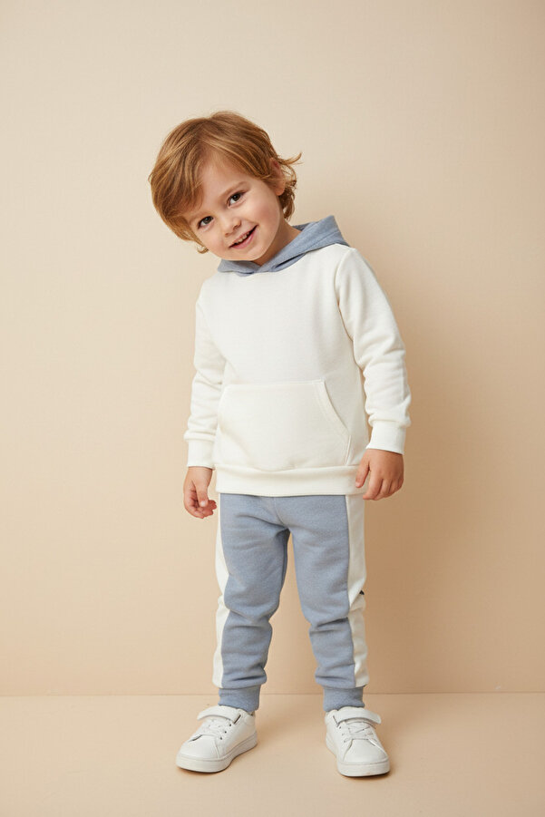 Pırlanta baby Çocuk Takımı Erkek Kulaklı Kapüşonlu Ayı Desenli Pamuklu 2 Parça