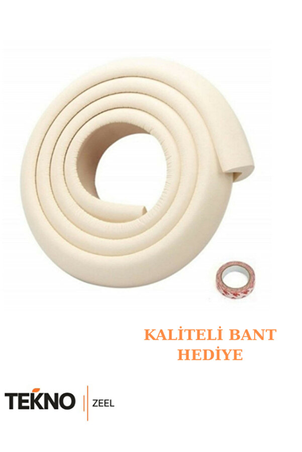 teknozeel Krem Kalın Kauçuk Bebek Güvenliği 2 Metre Masa Kenar Köşe Koruma Şerit (Kaliteli Bant İle )