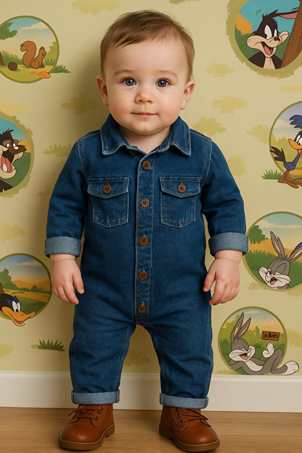 Lino Baby Likralı Dügmell Paça Çıtçıtlı %100 Pamuk 6-24 Ay Erkek Bebek Tulum