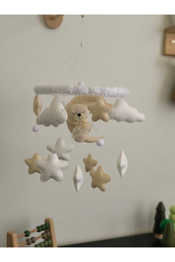 beberinos Krem Beyaz Tonları Bebek / Çocuk %100 El Yapımı Bebek Beşik Süsü Dönencesi