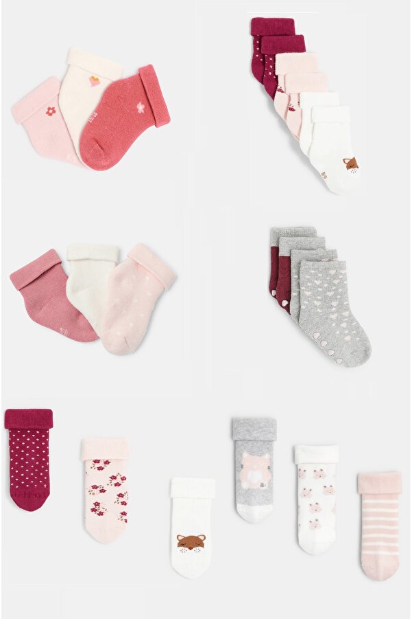 HİTRA 6'çift Organik Pamuklu 0/12 aylık Kız Bebek Kışlık Havlu Çorap