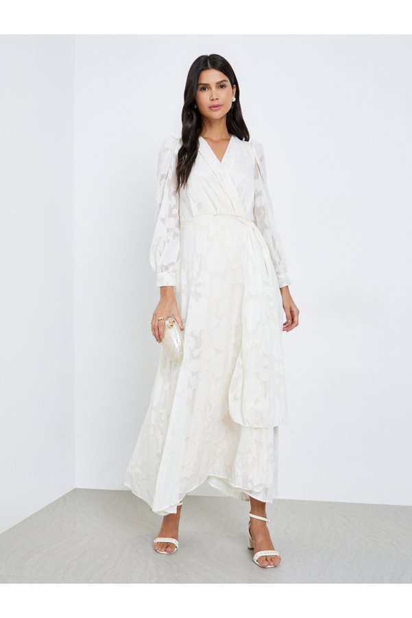 Styli All-Lace Balloon Sleeves Wrap Maxi Dress