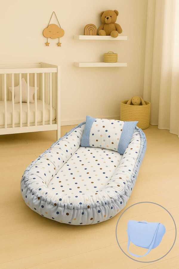 JULYA KİDS Çok Amaçlı BabyNest Pamuk Ve Pike Kumaş Çantali Bebek Çantası Taşınabilir Anne Yanı Yatğı