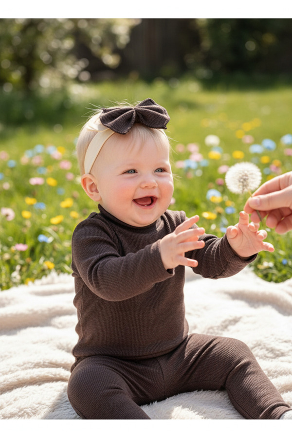 BAHNUR KAHVERENGi BEBEK TAYT BLUZ BANDANA TAKIMI SETi