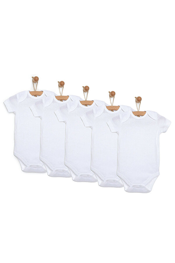 ebebek Hello Baby HelloBaby Unisex 5li Beyaz Body Zarf Yaka Kısa Kol Beyaz
