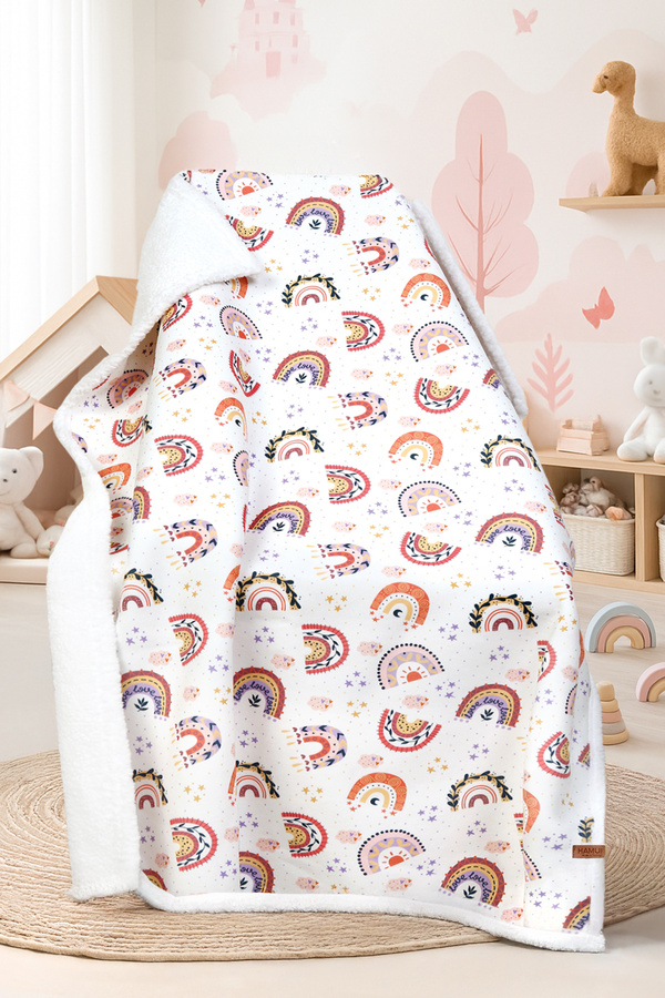 HAMUR Fluffy Bebek Battaniyesi 80x100 Cm Gök Pudra Kundak Puset Çift Taraflı Koyun Tüyü Battaniye 100x80