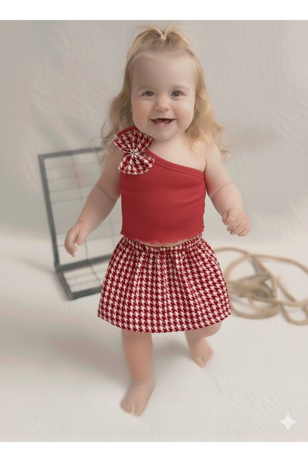 BAHNUR BEBEK ÇOCUK TEK KOL CROP ETEK SETİ TAKIMI ALT ÜST TAKIM