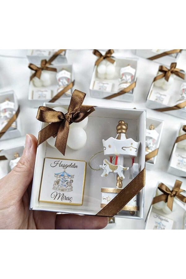 3DLuxeDekor Doğum Hediyesi, Hoşgeldin Bebek Atlı Karınca, Mum, Çikolatalı Set Hediyelik 10 ADET