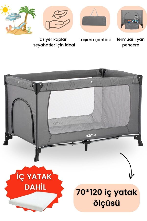 Ozmo Aura Oyun Parkı 70x120 Cm Yataklı Gri