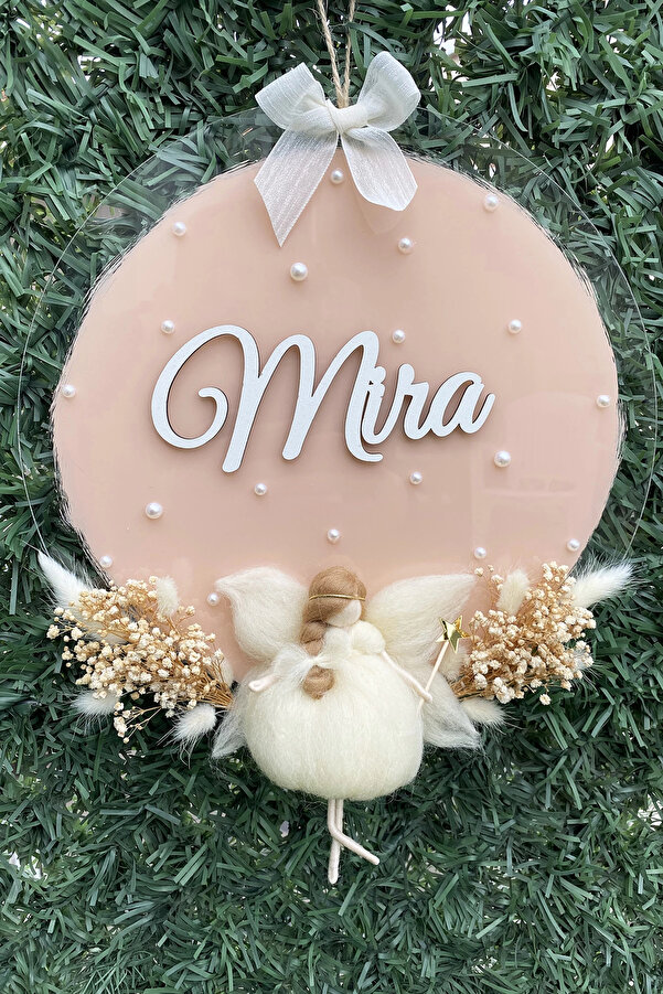 RetroLazer Pleksi Keçe Peri Bebek Kapı Süsü İsimlik Makrome 30x30 cm