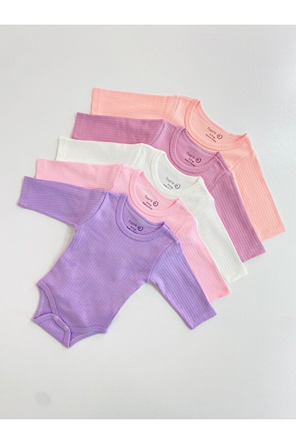 FİYONK BEBE 5'li %100 Pamuklu Raporlu Uzun Kol Bebek Çıtçıtlı Atlet Zıbın