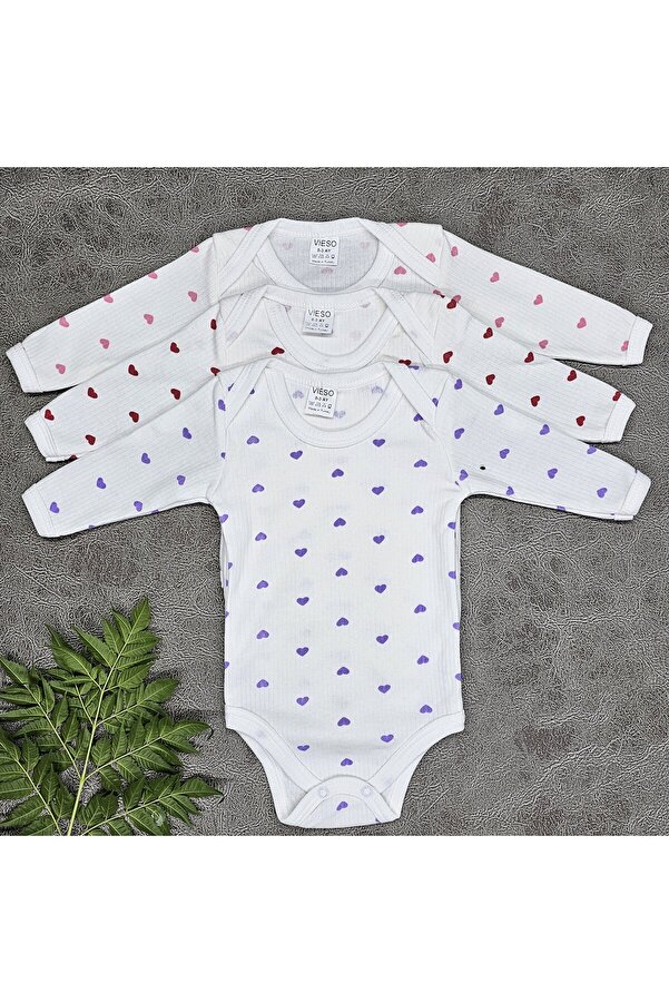 Rany Baby Kids 3lü Kalpli Uzun Kollu Çıtçıtlı Kız Bebek Body Uzun Kollu