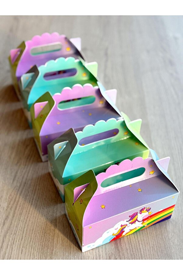 KOLİX Unicorn Kutusu 25 'li El Tutmalı Çanta Doğum Günü Hediye Kutusu Pasta Kutusu
