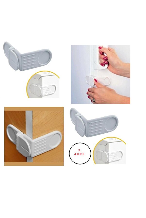 Leyaton ieg Bebek Çocuk Güvenlik Çekmece ve Dolap İçin Kendiliğinde Yapışkanlı Vidasız Köşe Kapak Kilidi x 2