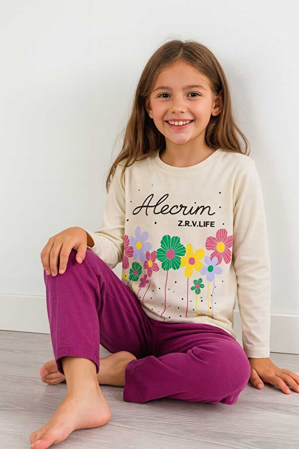Tenra Çocuk Pijama Takımı %100 Pamuk Çiçek Desenli