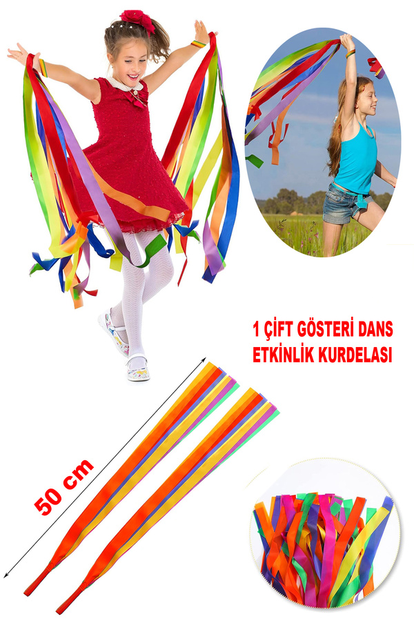 Leiste Ribbon Gökkuşağı Ritmik Jimnastik Dans Gösteri Kurdelesi Çocuk Kreş PonPon Aktivite Etkinlik Bandı