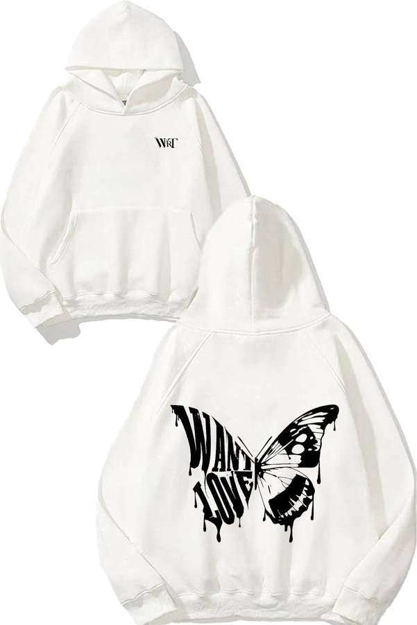 THEWERT Want Love Design Back Printed White Hooded Sweatshirt