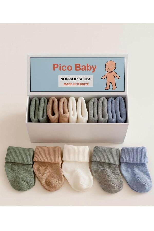 Pico Baby Organik Pamuk Unisex 5'li Kutulu Premium Yeni Doğan Bebek Çorabı