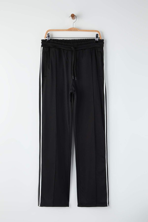 Trendyol Collection Black Straight Fit Stitching Detailed Striped Sweatpants Tmnaw26Ea00007