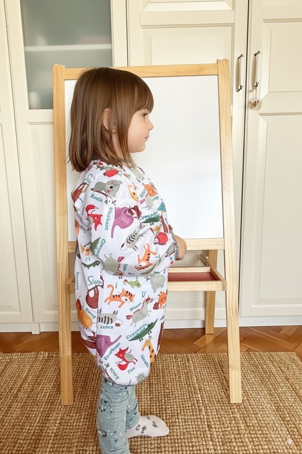 yorni 3-6yaş, 2'li Set - Zoo Ve Family Desen, Sıvı Geçirmez Cırtlı Uzun Kollu Çocuk Faaliyet Önlüğü, Önlük