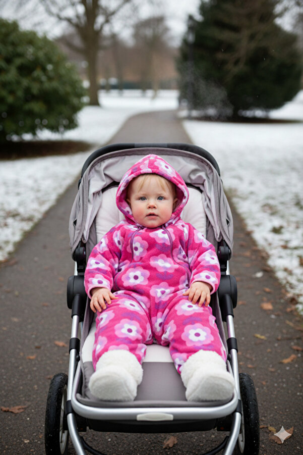 iplay Kız Bebek Eco Polar Kapüşonlu Oto Koltuğu Uyumlu Torba Astronot Tulum