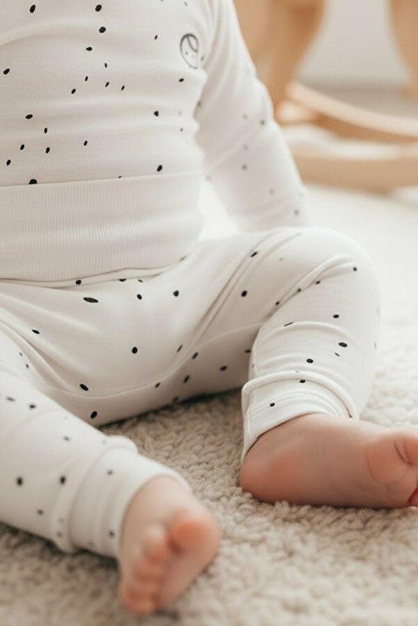 Little Gusto Yüksek Bel Pantolon Bebek Cosmos Beyaz Organik Pamuk