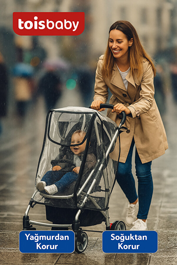Malzek Ultra Lüks Fermuarlı Bebek Arabası Yağmurluğu Siyah (BÜTÜN BEBEK ARABALARINA UYUMLUDUR)