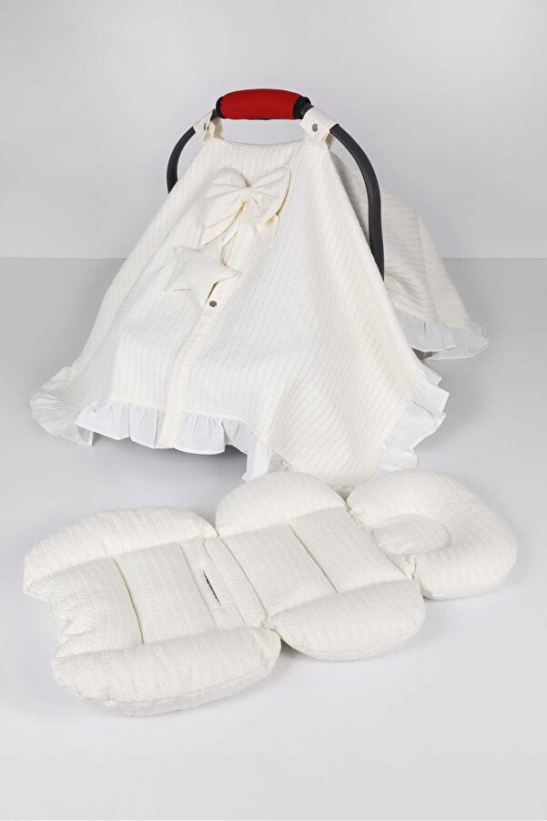 Umaybebek Puset Örtüsü, Puset Minderi, 2 Parça, Örgü pike, %100 pamuk kumaş, Seyahat arkadaşı - Bel Destekli