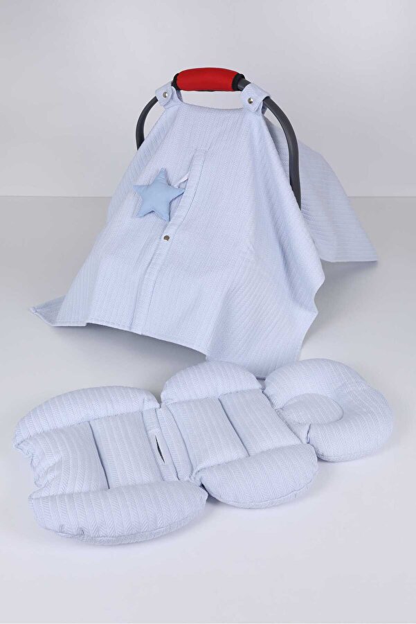 Umaybebek Puset Örtüsü, Puset Minderi, 2 Parça, Örgü pike, %100 pamuk kumaş, Seyahat arkadaşı - Bel Destekli