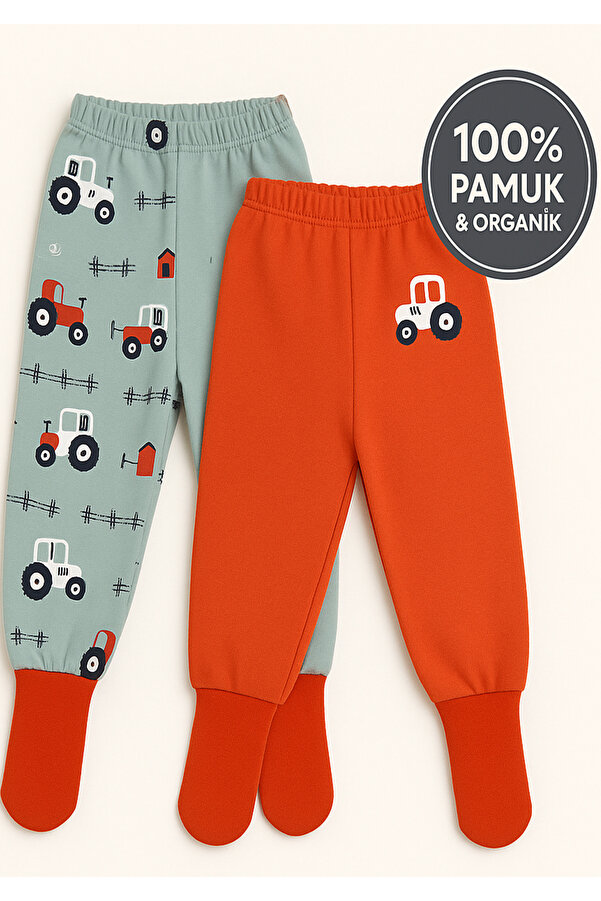 Melekpare Bebek&çocuk Organik Patikli Pantolon Kendinden Çoraplı Alt Pijama Mevsimlik Pamuk 2'li Set