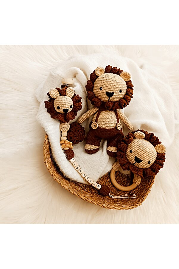 Masal Gurumi Amigurumi aslan uyku arkadaşı çıngırak diş kaşıyıcı yenidoğan bebek oyuncak seti