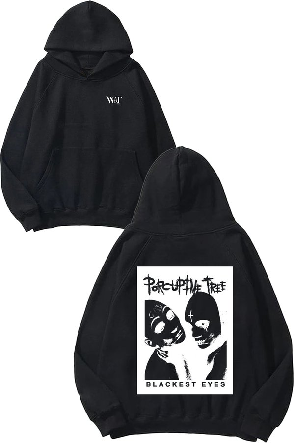 THEWERT Porcupine Tree Design Back Printed Black Hooded Sweatshirt