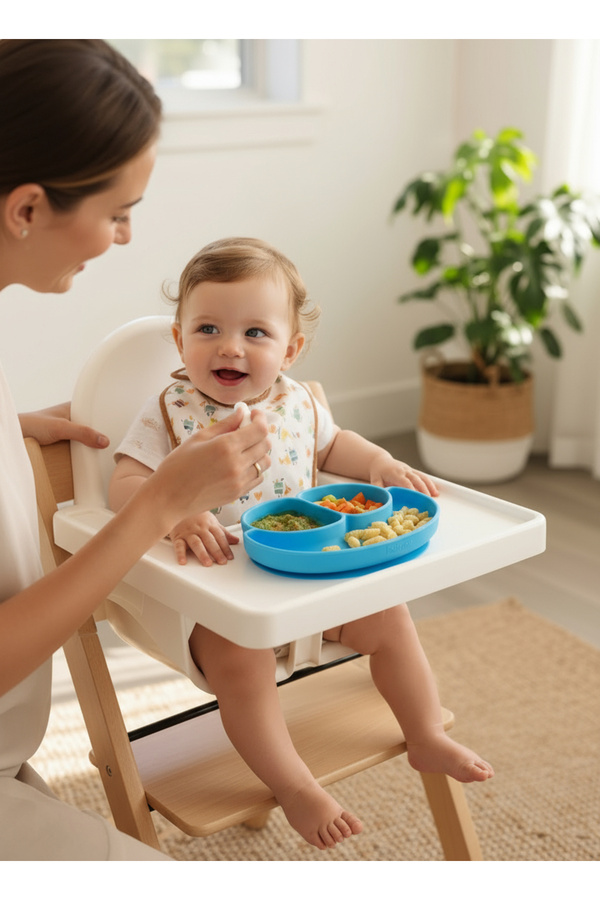 CORALLO Bebek Silikon Mama Tabağı Vakumlu Kaymaz Bölmeli Çocuk Yemek Tabağı BPA'sız Güvenli Kolay Temizlenir
