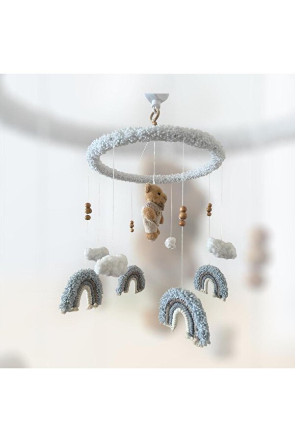 MACROMEKİDS Makrome Gökkuşağı ve Ayıcıklı Bebek Dönencesi El Yapımı Tavan Süsü