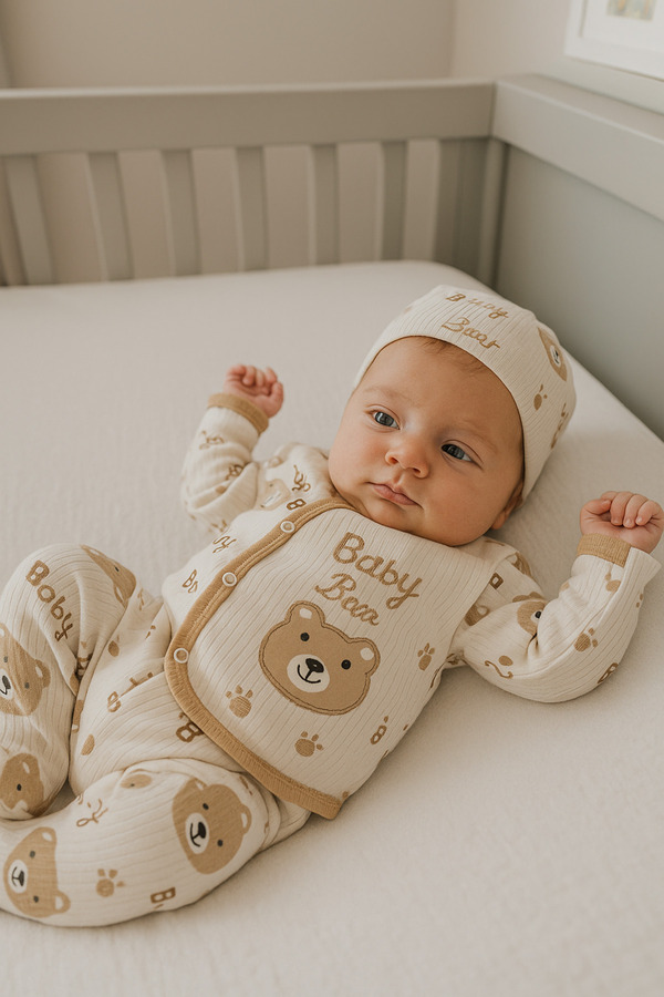 MBK GARDEN Yenidoğan  Unisex Bebek Sevimli Baby Bear 3'lü Set (0-3 Ay)