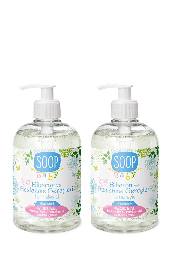 SOOP Bebek Biberon ve Beslenme Gereçleri Temizleyici 2 x 500 ml| Bitkisel Sabun Bazlı | Hipoalerjenik