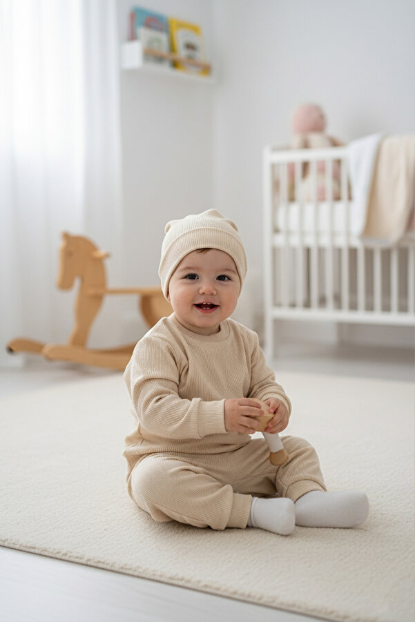 DIMPLE BABY Bereli 3 Parça Organik Pamuk Esnek Bebek Takımı