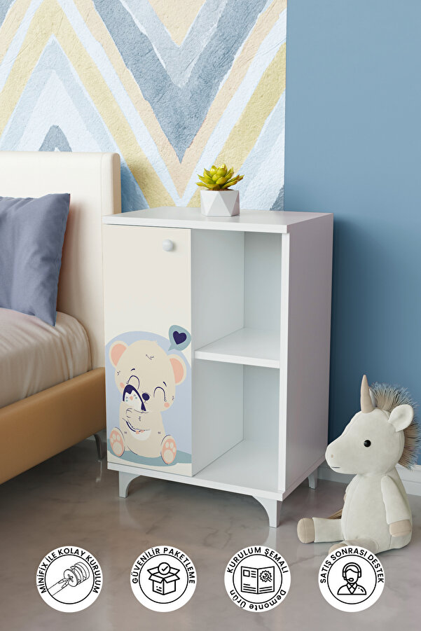 hediye kapında Fluffy Friend 2 Raflı tek kapak Çocuk Odası Çok Amaçlı Dolabı Beyaz