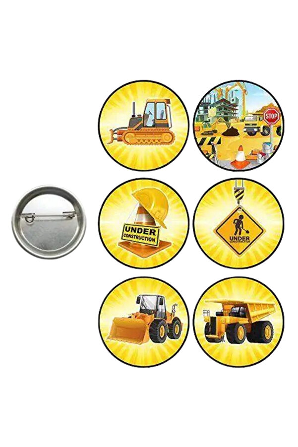 DODOMAR Yaka veya çantaya takılan metal rozeti İnşaat Temalı 6lı paket Pinyata İçi Doğum Günü Hediyesi