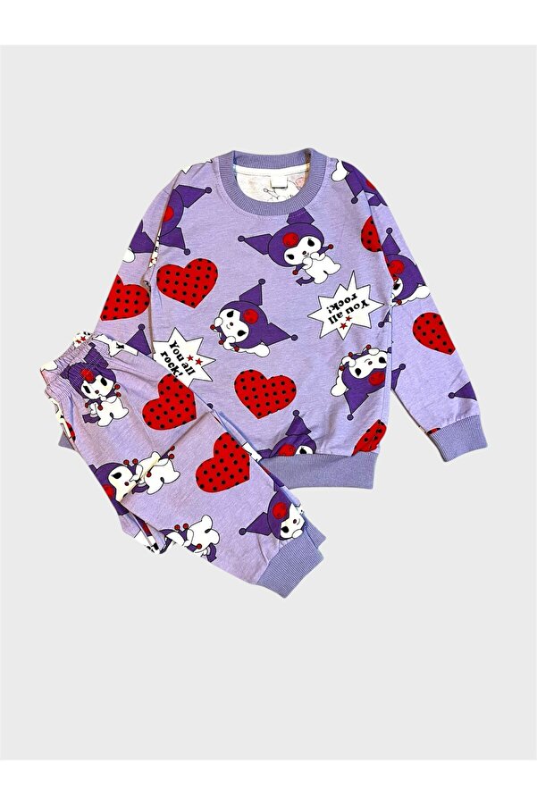 Genel Markalar Kız Çocuk Pamuklu Mor Renk Kuromi Desenli Uzun Kollu Mevsimlik Pijama Takımı