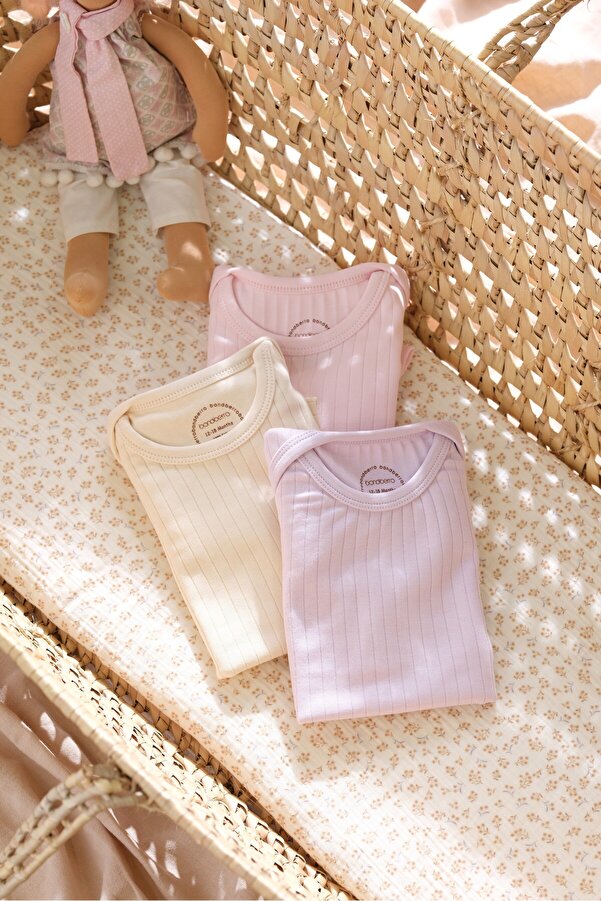 Bondberro 3'lü Set %100 Pamuk Kaşkorse Bebek Ve Çocuk Zarf Yaka Zıbın & Body