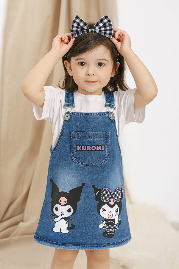 BEREKET BABY Kız Çocuk Kot Jile Salopet Minnie Mouse Baskılı Denim Elbise 1-4y